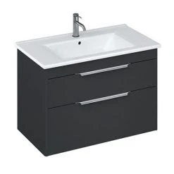 Britton Shoreditch 850mm Wall-Hung Double Drawer Vanity Unit with Chrome Handles - Matt Grey