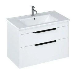 Britton Shoreditch 850mm Wall-Hung Double Drawer Vanity Unit with Black Handles - Matt White