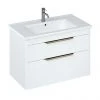 Britton Shoreditch 850mm Wall-Hung Double Drawer Vanity Unit with Brass Handles - Matt White -Wall Hung Vanity Units Shop S85DDWSQBR P