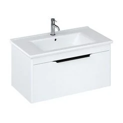 Britton Shoreditch 850mm Wall-Hung Single Drawer Vanity Unit with Black Handle - Matt White