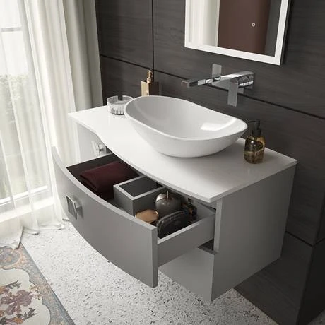 Hudson Reed Sarenna Wall Hung Countertop Vanity Unit - Dove Grey - 1000mm with White Marble Top 5 Hudson Reed Sarenna Wall Hung Countertop Vanity Unit - Dove Grey - 1000mm with White Marble Top - Image 3