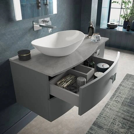 Hudson Reed Sarenna Wall Hung Countertop Vanity Unit - Dove Grey - 1000mm with Grey Marble Top 4 Hudson Reed Sarenna Wall Hung Countertop Vanity Unit - Dove Grey - 1000mm with Grey Marble Top - Image 2