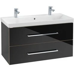 Villeroy and Boch Avento Crystal Black 1000mm Wall Hung 2-Drawer Double Vanity Unit
