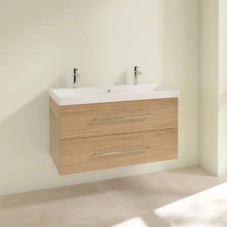 Villeroy and Boch Avento Nordic Oak 1000mm Wall Hung 2-Drawer Double Vanity Unit 4 Villeroy and Boch Avento Nordic Oak 1000mm Wall Hung 2-Drawer Double Vanity Unit - Image 2
