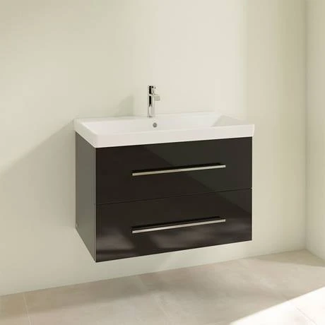 Villeroy and Boch Avento Crystal Black 800mm Wall Hung 2-Drawer Vanity Unit 4 Villeroy and Boch Avento Crystal Black 800mm Wall Hung 2-Drawer Vanity Unit - Image 2