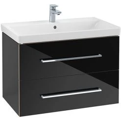 Villeroy and Boch Avento Crystal Black 800mm Wall Hung 2-Drawer Vanity Unit