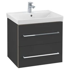 Villeroy and Boch Avento Crystal Black 600mm Wall Hung 2-Drawer Vanity Unit