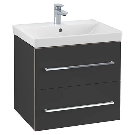 Villeroy and Boch Avento Crystal Black 600mm Wall Hung 2-Drawer Vanity Unit 3 Villeroy and Boch Avento Crystal Black 600mm Wall Hung 2-Drawer Vanity Unit