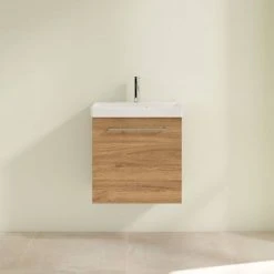 Villeroy and Boch Avento Oak Kansas 550mm Wall Hung 1-Door Vanity Unit -Wall Hung Vanity Units Shop SAVE11RH01 D2 460