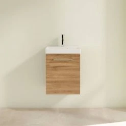 Villeroy and Boch Avento Oak Kansas 450mm Wall Hung 1-Door Vanity Unit -Wall Hung Vanity Units Shop SAVE15RH01 D2 460