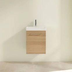 Villeroy and Boch Avento Nordic Oak 450mm Wall Hung 1-Door Vanity Unit -Wall Hung Vanity Units Shop SAVE15VJ01 D2 460
