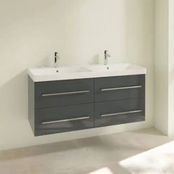 Villeroy and Boch Avento Crystal Grey 1200mm Wall Hung 4-Drawer Double Vanity Unit -Wall Hung Vanity Units Shop SAVE29B101 D1 460