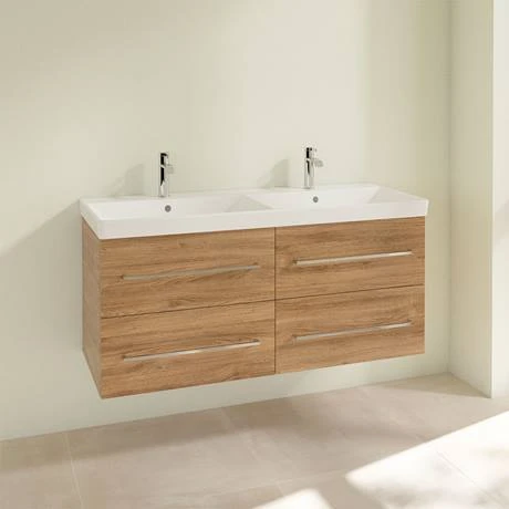 Villeroy and Boch Avento Oak Kansas 1200mm Wall Hung 4-Drawer Double Vanity Unit 4 Villeroy and Boch Avento Oak Kansas 1200mm Wall Hung 4-Drawer Double Vanity Unit - Image 2