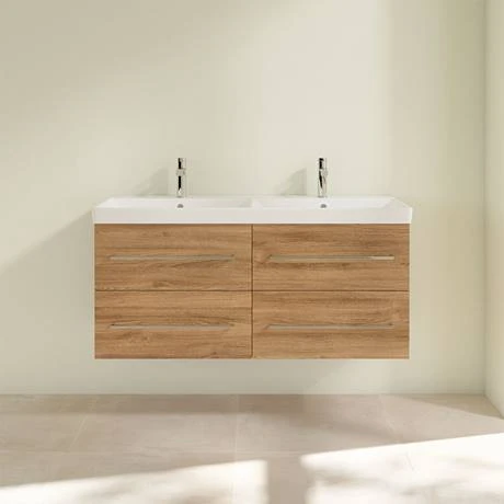 Villeroy and Boch Avento Oak Kansas 1200mm Wall Hung 4-Drawer Double Vanity Unit 5 Villeroy and Boch Avento Oak Kansas 1200mm Wall Hung 4-Drawer Double Vanity Unit - Image 3