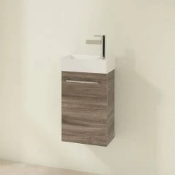 Villeroy and Boch Avento Stone Oak 360mm Wall Hung Vanity Unit with Left Bowl Basin -Wall Hung Vanity Units Shop SAVE31RK01 D1N 460