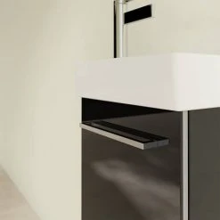 Villeroy and Boch Avento Crystal Black 360mm Wall Hung Vanity Unit with Right Bowl Basin -Wall Hung Vanity Units Shop SAVE32B301 D4 460