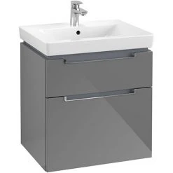 Villeroy and Boch Subway 2.0 Glossy Grey 600mm Wall Hung 2-Drawer Vanity Unit