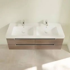 Villeroy and Boch Subway 2.0 Arizona Oak 1300mm Wall Hung Double Basin Vanity Unit -Wall Hung Vanity Units Shop SBDB13AO D3 460