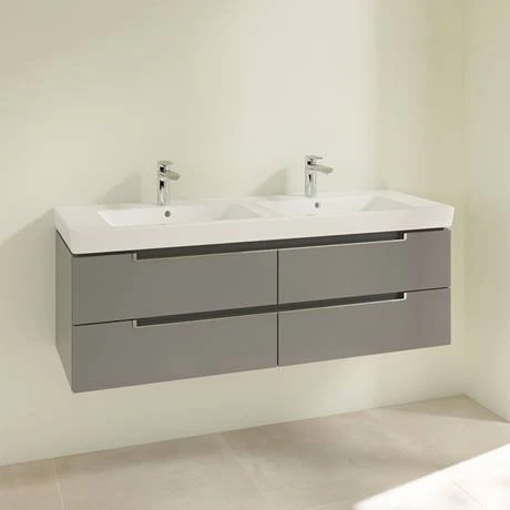 Villeroy and Boch Subway 2.0 Glossy Grey 1300mm Wall Hung Double Basin Vanity Unit 4 Villeroy and Boch Subway 2.0 Glossy Grey 1300mm Wall Hung Double Basin Vanity Unit - Image 2