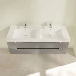 Villeroy and Boch Subway 2.0 Glossy Grey 1300mm Wall Hung Double Basin Vanity Unit 11 Villeroy and Boch Subway 2.0 Glossy Grey 1300mm Wall Hung Double Basin Vanity Unit -Wall Hung Vanity Units Shop SBDB13GG D3 460