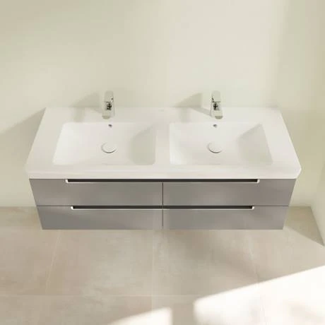 Villeroy and Boch Subway 2.0 Glossy Grey 1300mm Wall Hung Double Basin Vanity Unit 6 Villeroy and Boch Subway 2.0 Glossy Grey 1300mm Wall Hung Double Basin Vanity Unit - Image 4