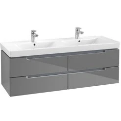 Villeroy and Boch Subway 2.0 Glossy Grey 1300mm Wall Hung Double Basin Vanity Unit