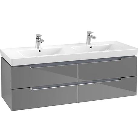 Villeroy and Boch Subway 2.0 Glossy Grey 1300mm Wall Hung Double Basin Vanity Unit 3 Villeroy and Boch Subway 2.0 Glossy Grey 1300mm Wall Hung Double Basin Vanity Unit