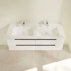 Villeroy and Boch Subway 2.0 Glossy White 1300mm Wall Hung Double Basin Vanity Unit -Wall Hung Vanity Units Shop SBDB13GW D3 460