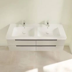 Villeroy and Boch Subway 2.0 Soft Grey 1300mm Wall Hung Double Basin Vanity Unit -Wall Hung Vanity Units Shop SBDB13SG D3 460