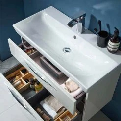 Roper Rhodes Scheme 1000mm Wall Mounted Double Drawer Unit with Ceramic Basin - Gloss Dark Clay -Wall Hung Vanity Units Shop SCH 1000 GDC D3 460