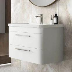 Hudson Reed Solar 800mm Wall Hung Cabinet & Basin - Pure White - SOL104 -Wall Hung Vanity Units Shop SOL104 D1 460