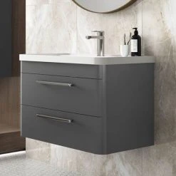 Hudson Reed Solar 800mm Wall Hung Cabinet & Basin - Cool Grey - SOL204 -Wall Hung Vanity Units Shop SOL204 D1 460