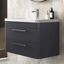 Hudson Reed Solar 800mm Wall Hung Cabinet & Basin - Indigo Blue - SOL304 -Wall Hung Vanity Units Shop SOL304 D2 460