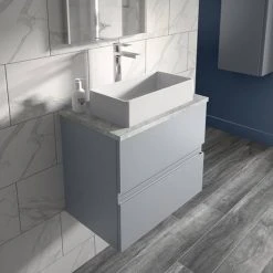 Hudson Reed Urban 600mm Satin Grey Vanity Unit - Wall Hung 2 Drawer Unit with Grey Worktop -Wall Hung Vanity Units Shop URB204LBG D1 460