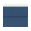 Hudson Reed Urban 600mm Satin Blue Vanity Unit - Wall Hung 2 Drawer Unit with White Worktop -Wall Hung Vanity Units Shop URB304LSW P