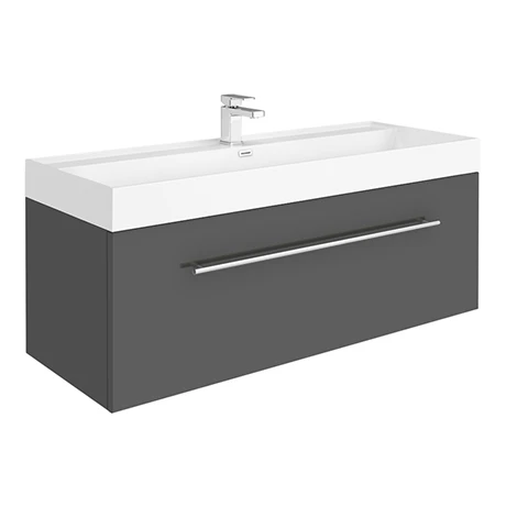 Valencia 1200 Gloss Grey Minimalist Wall Hung Vanity Unit with Chrome Handle 3 Valencia 1200 Gloss Grey Minimalist Wall Hung Vanity Unit with Chrome Handle