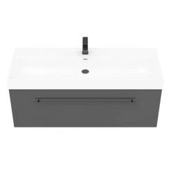 Valencia 1200 Gloss Grey Minimalist Wall Hung Vanity Unit with Matt Black Handle -Wall Hung Vanity Units Shop V12GWHMB d3 460