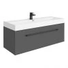 Valencia 1200 Gloss Grey Minimalist Wall Hung Vanity Unit with Matt Black Handle -Wall Hung Vanity Units Shop V12GWHMB p
