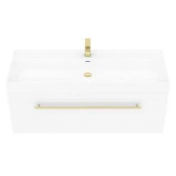 Valencia 1200 Gloss White Minimalist Wall Hung Vanity Unit with Brass Handle -Wall Hung Vanity Units Shop V12WWHBB d2 460