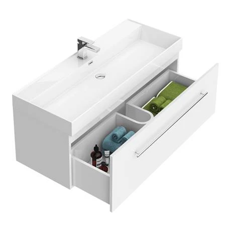 Valencia 1200 Gloss White Minimalist Wall Hung Vanity Unit with Chrome Handle 7 Valencia 1200 Gloss White Minimalist Wall Hung Vanity Unit with Chrome Handle - Image 5