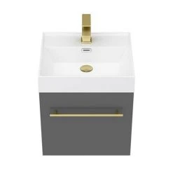 Valencia 450 Gloss Grey Minimalist Wall Hung Vanity Unit with Brass Handle 8 Valencia 450 Gloss Grey Minimalist Wall Hung Vanity Unit with Brass Handle -Wall Hung Vanity Units Shop V4GWHBB d4 460
