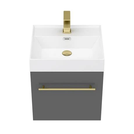 Valencia 450 Gloss Grey Minimalist Wall Hung Vanity Unit with Brass Handle 5 Valencia 450 Gloss Grey Minimalist Wall Hung Vanity Unit with Brass Handle - Image 3