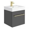 Valencia 450 Gloss Grey Minimalist Wall Hung Vanity Unit with Brass Handle -Wall Hung Vanity Units Shop V4GWHBB p
