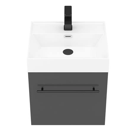 Valencia 450 Gloss Grey Minimalist Wall Hung Vanity Unit with Matt Black Handle 6 Valencia 450 Gloss Grey Minimalist Wall Hung Vanity Unit with Matt Black Handle - Image 4