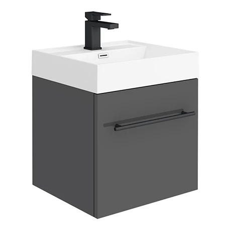Valencia 450 Gloss Grey Minimalist Wall Hung Vanity Unit with Matt Black Handle 3 Valencia 450 Gloss Grey Minimalist Wall Hung Vanity Unit with Matt Black Handle