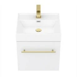 Valencia 450 Gloss White Minimalist Wall Hung Vanity Unit with Brass Handle 8 Valencia 450 Gloss White Minimalist Wall Hung Vanity Unit with Brass Handle -Wall Hung Vanity Units Shop V4WWHBB d4 460