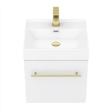 Valencia 450 Gloss White Minimalist Wall Hung Vanity Unit with Brass Handle 5 Valencia 450 Gloss White Minimalist Wall Hung Vanity Unit with Brass Handle - Image 3