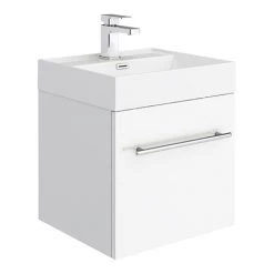Valencia 450 Gloss White Minimalist Wall Hung Vanity Unit with Chrome Handle