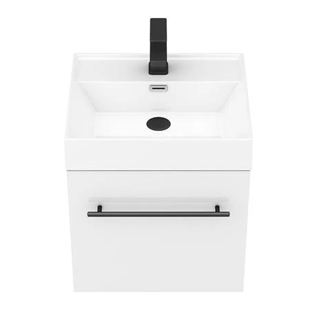 Valencia 450 Gloss White Minimalist Wall Hung Vanity Unit with Matt Black Handle 5 Valencia 450 Gloss White Minimalist Wall Hung Vanity Unit with Matt Black Handle - Image 3