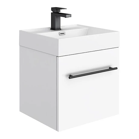 Valencia 450 Gloss White Minimalist Wall Hung Vanity Unit with Matt Black Handle 3 Valencia 450 Gloss White Minimalist Wall Hung Vanity Unit with Matt Black Handle